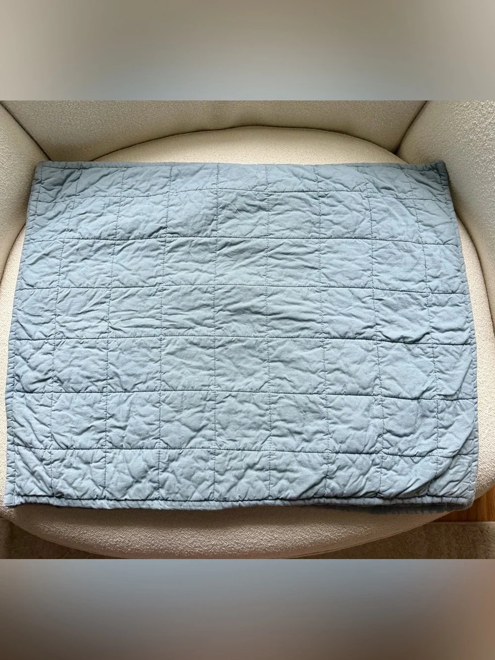Crate & Barrel Organic Cotton Full Queen Quilt Mellow Sky Blue w 2 Standard Sham